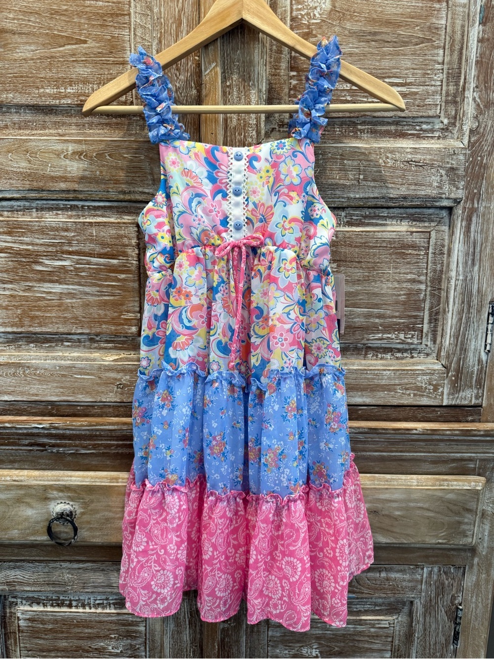 Jona Michelle Pink and Blue Floral Tiered Sundress Colorful Pastel Paisley